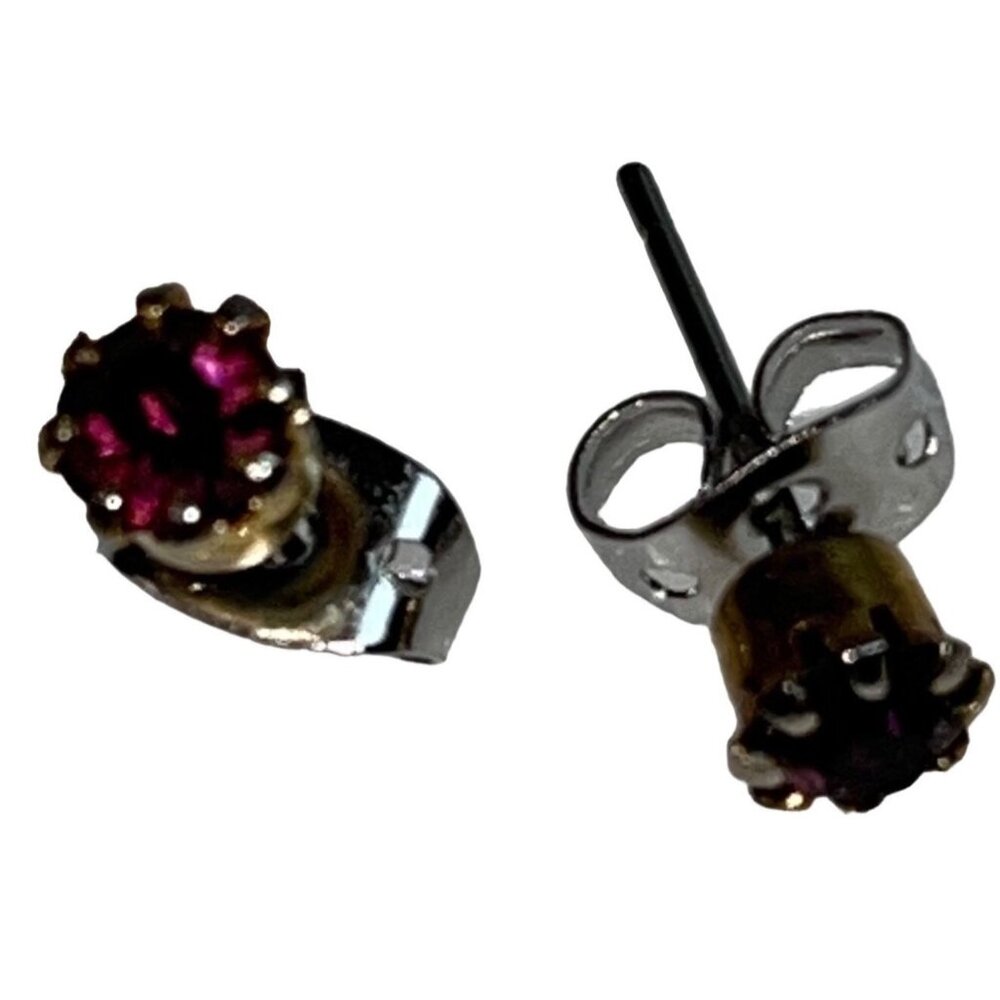 Vintage Silver Stud Earrings With Purple Gemstone Accents